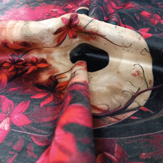 Altar Cloth Yin Yang in Red Flowers