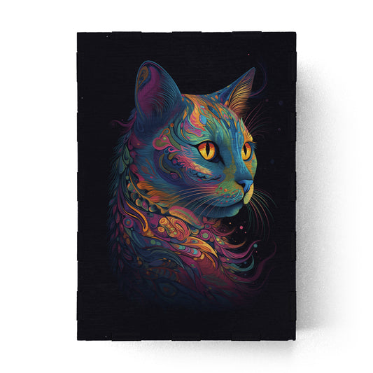 Wooden Box with Print Rainbow Cat