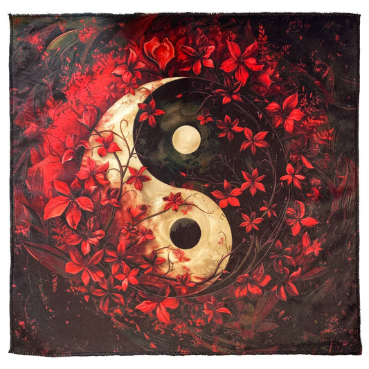 Altar Cloth Yin Yang in Red Flowers